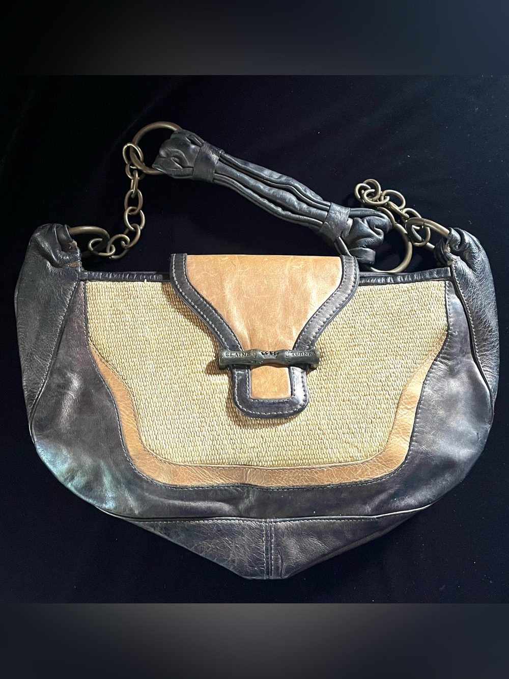 Elaine Turner Vintage Distressed Metallic Leather Shoulder Bag
